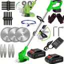 Electric Weed Wacker,Weed Eater on Battery Operated,Comes with Two 24V Batteries and Three Different Types of Blades,3 in 1 Trimmer Lawn/Cordless Trimmer for Lawn Yard Garden (Green)
