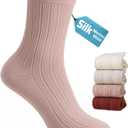 Merino Wool & Silk Blend Boot Socks Women Soft Crew Socks Comfort Breathable Daily Wear 4-Pack