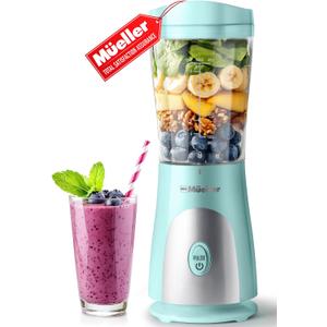 Mueller Heavy-Duty Personal Blender for Shakes and Smoothies with a 15 Oz Travel Cup and Lid, Juices, Baby Food, Portable Blender & Food Processor, Turquoise