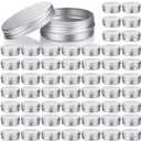 Patelai 64 Pieces Lip Balm Tin Containers Screw Top Round Tin Cans Aluminum Jar with Screw Lid, Empty Bottle Travel Cosmetic Sample Container for DIY(2 Oz, Silver)