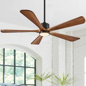 5 Blade Ceiling Fans with Lights, 60 inch Outdoor Ceiling Fans with Remote Control for Patio Bedroom, 5 Solid Wood Blades 6-Speed Reversible DC Motor (Walnut)