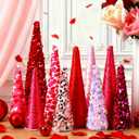 10 Pcs Pink Valentines Cone Tree Decorations Pink Heart Sequins Glitter Valentines Table Tree Centerpiece Tiered Tray Decor Tabletop Centerpiece for Home Bedroom Wedding Party