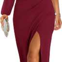 ZESICA Women's One Shoulder Long Sleeve Cocktail Dress Sexy High Slit Ruched Bodycon Wedding Guest Maxi Dresses (Medium, Wine Red)