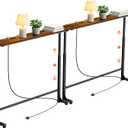 GRLEAF 2 Pack Adjustable Height Narrow Console Table with Power Outlets, 70" Long Sofa Table with Charging Station Behind Couch Table Entryway Table for Living Room and Hallway  Rustic Brown