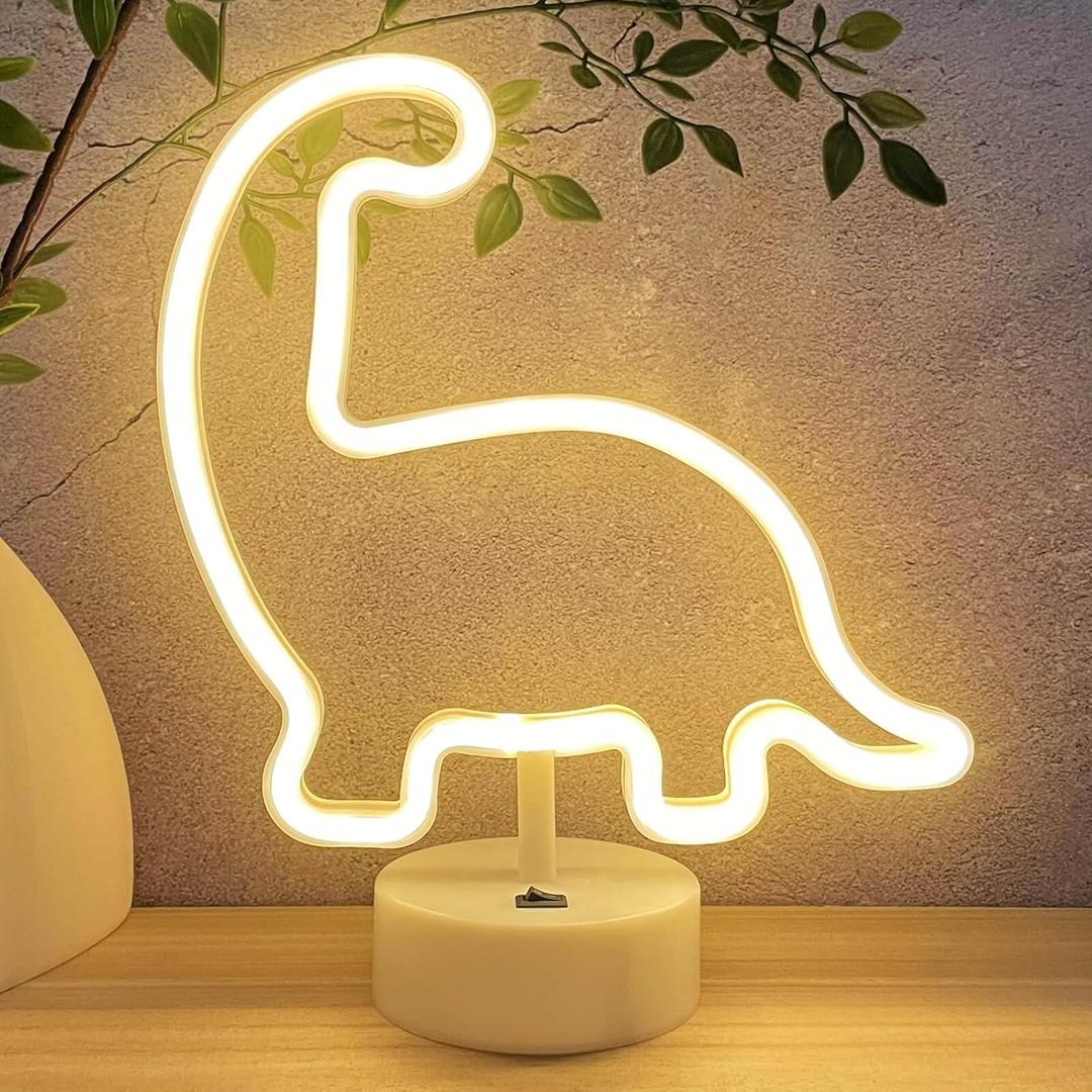 Dinosaur Neon Sign Dino Light Warm White, Dinosaur Neon Light Dino Room Decor for Boys Room Kids Girls Toddlers Bedroom Nursery Classroom, Birthday Christmas Table Desk Stand Night LED Sign