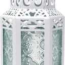 VELA LANTERNS 8.5" Small White Metal Decorative Moroccan Lantern Candle Holder Lamp - Indoor/Outdoor, Home Decor, Patio, Weddings, Ramadan Decor