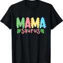 Mama Saurus Children's Dinosaur Birthday Party Family Matching T-Shirt (Black, L)
