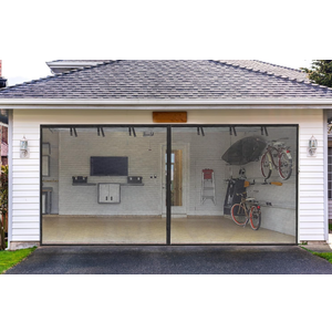 Garage Screen Doors for 2-Car Garage, Fiberglass 2300g/5.1 Lb Heavy Duty Magnetic Door Screen, Hands-Free with 6 Roll Up Straps for Patio, Outdoor, Gym, Sun House Porch, Black, 16x7 Ft