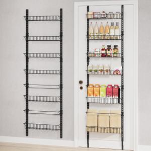 SONGMICS Over-the-Door Pantry Organizer, 6-Tier Pantry Organizers and Storage, Spice Rack, 6 Adjustable Baskets, Fits Door Height 77.3-83.4 Inches, Holds 88 lb, Wall Mounted, Ink Black UKCS047B01