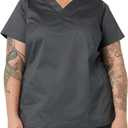 Amazon Essentials Women's Classic Fit V-Neck Short Sleeve Scrub Top (Available in Plus Size) (Gray, XXL)