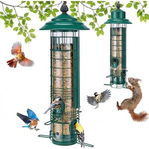 Kingsyard Squirrel Proof Bird Feeders for Outdoors with Weight-Activated Perches, 3 Lbs Capacity Large Metal Bird Feeder for Small Wildbirds Finch Cardinal Bluebird, Weatherproof, Green