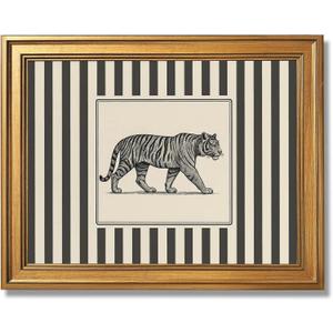 Gold Framed Vintage Tiger Wall Art Black and White Striped Wild Animal Poster Retro Jungle Big Cat Wildlife Canvas Print Botanical Safari Minimalist Exotic Artwork for Home Office Decor 16x24inch