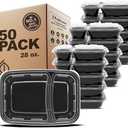 Freshware Meal Prep Containers [50 Pack] 2 Compartment with Lids, Food Storage Containers, Bento Box, BPA Free, Stackable, Microwave/Dishwasher/Freezer Safe (28 oz)