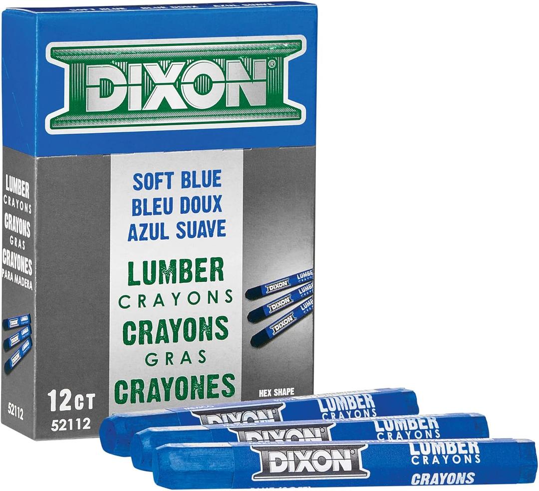 Dixon Industrial Lumber Marking Crayons, 4.5" x 1/2" Hex, Soft-Blue, 12-Pack (52112)