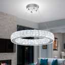 Modern LED 23.6" Ring Chandelier for Dining Room Living Room Dimmable Crystal Pendant Light Adjustable Round Chrome Crystal Chandelier