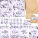 Epakh 24 sets Purple Flower Mother's Day Handmade Greeting Card Set with Envelope Round Sticker for Women's Birthday Celebration Party Mother's Day Wedding Valentine Supplies
