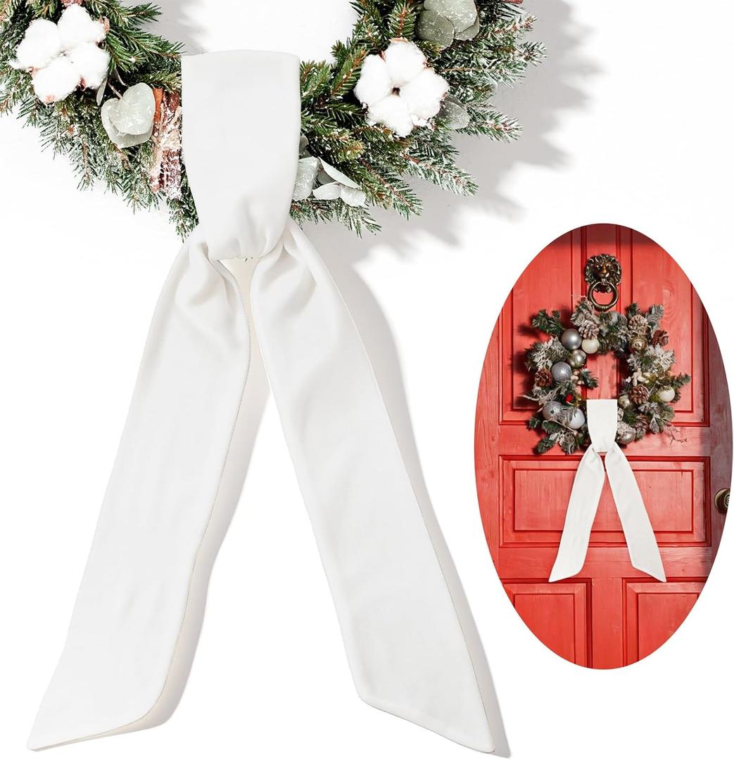 White Wreath Sash, Wreaths Scarf Blank Wreath Sash for Front Door Wedding Party Door Farmhouse Christmas Craft
