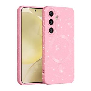 MINSCOSE for Samsung Galaxy S25 Case Magnetic Compatible with Magsafe,Cute Neon Glitter Super Vibrant Shiny Bling Sparkly Glossy Girly Case with Thin Slim Camera Protection for Women-Pink