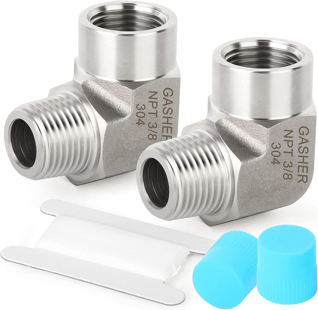 GASHER 2Pcs Stainless Steel Pipe Fitting 90 Degree Barstock Street Elbow,3/8-Inch Male Pipe x 3/8-Inch Female Pipe