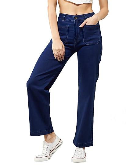 Women's Navy Blue Flared High Rise Regular Stretchable Denim Jeans
 M