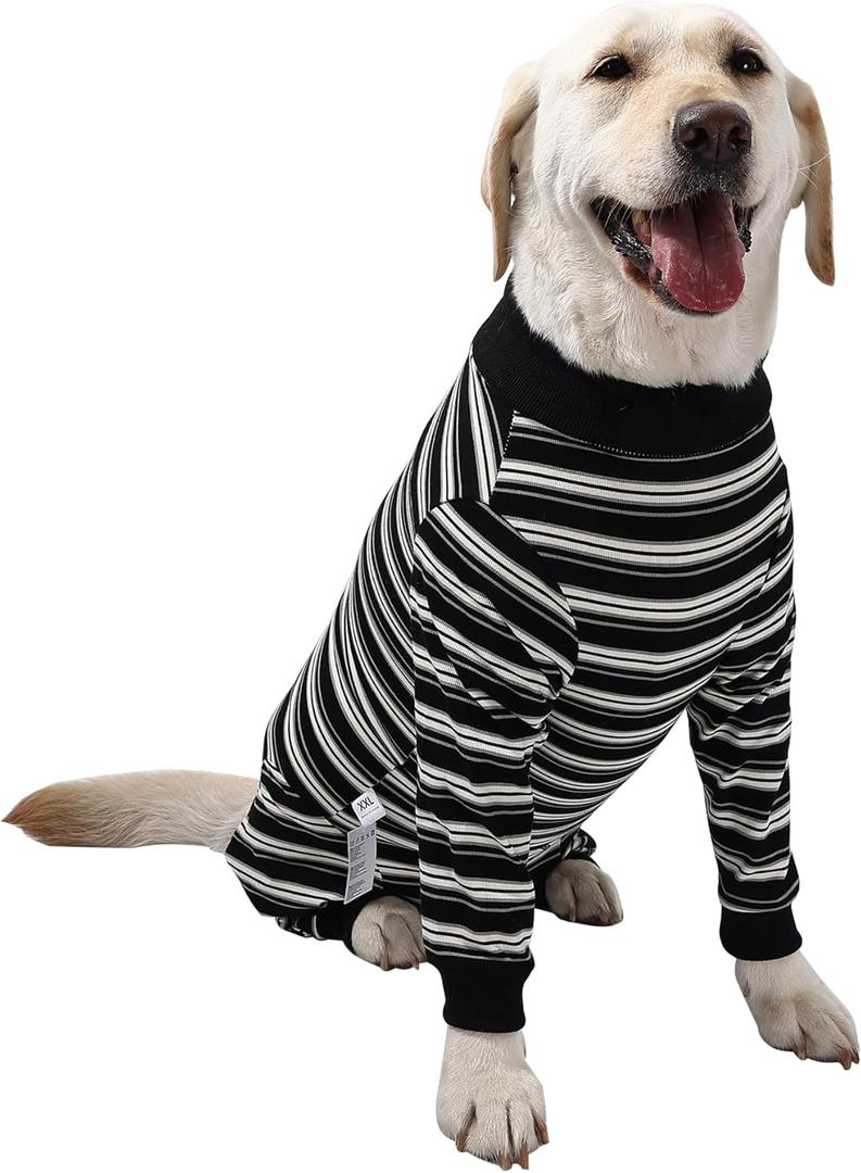 Dog Recovery Suit, Pet Surgery Suits for Female Male, Striped Recovery Shirt Dog Abdominal Wounds Bandages, E-Collar & Cone Alternative, Neuter Stop Licking Onesie Body Suits (Black), L