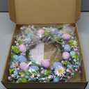 Spring Easter Wreaths for Front Door in 16 inch, Artificial Daisy Easter Egg Decorative,Farmhouse Spring Decorations, Front Door, Wall, Wedding, Easter,Spring(Blue&Pink)