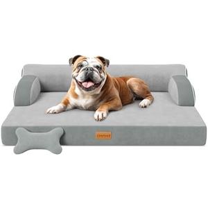 Large Orthopedic Dog Bed, Pet Bed Large Size Dog, Dual-Sided Cooling Beds with Memory Foam Washable Cover Nonslip Bottom, Waterproof Pet Beds with Bolsters, Light Grey (Large(36"L x 27"W x9.5"Th))