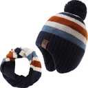LMLALML Boys Winter Hat Earflap Knitted Beanie for Kids Warm Fleece Lined Thicken Hat for Baby (3-5T, Colorstripe-set)