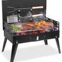 Portable Charcoal Grill, Small BBQ Grill Outdoor Folding Barbecue Grill with Barbecue Accessories & Lid, Foldable Camping Grill for Outdoor Cooking Camp Picnic Hiking Beach Patio Smokers (17" X 10" X 18")