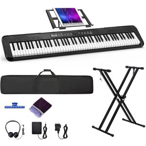 88 Key Digital Piano, Semi Weighted Electronic Keyboard Piano with Music Stand, Power Supply, Sustain Pedal, Bluetooth, Carrying Case, Headphones, USB-MIDI Compatibility, for Beginner Professional
