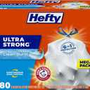 Hefty Ultra Strong 13 Gallon Trash Bags, Tall Kitchen Trash Bags 13 Gallon Size, Drawstring Closure, Continuous Odor Control, White, Clean Burst Scent, 80 Bags