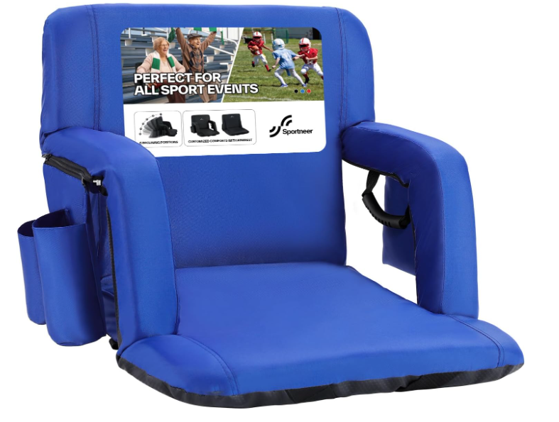 Sportneer Stadium Seat for Bleachers with Back Support, Bleacher Seat with Backrest and Wide Padded Cushion Stadium Chair with Armrests 6 Reclining Positions for Sport Events Camping Parks Concerts
