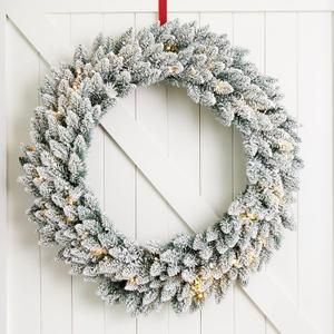 Glitzhome Christmas Wreath for Front Door, 36" D Large Christmas Wreath with 50 Warm White Lights and Timer, Pre-Lit Artificial Wreaths for Wall Window Porch Indoor Outdoor Winter Decor