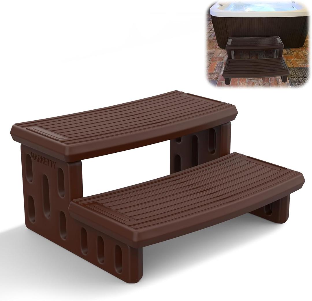 Hot Tub Steps, Non-Slip & Durable Hot Tub Stairs, Portable Universal Ladder Can Be Used Indoors and Outdoors (Reddish Brown)