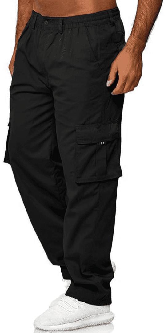 MLDRA Men's Cargo Pants Sweatpants Jogger Work Trousers Relaxed Fit Loose Casual Lightweight Slacks with Multi Pockets Black
 Large.
