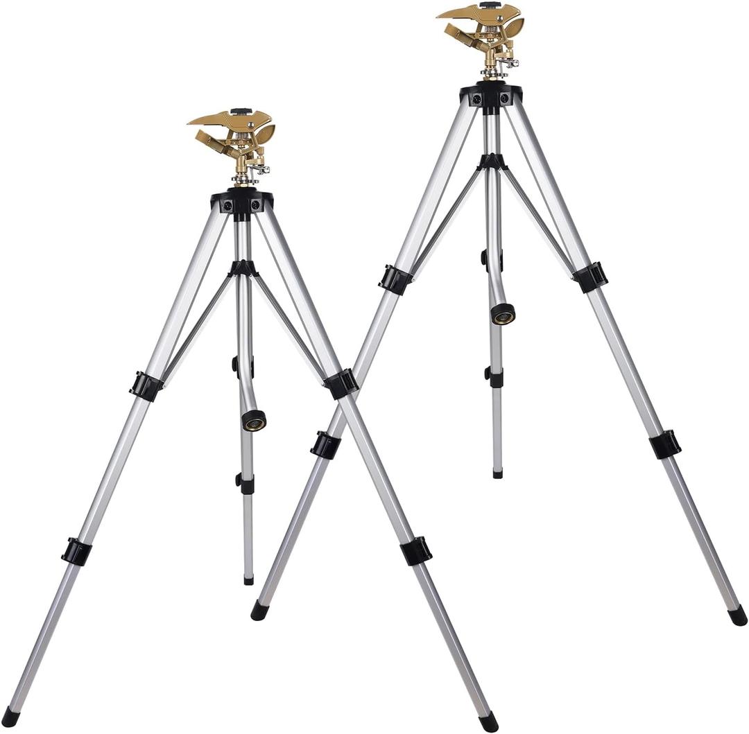 Biswing Large Impact Sprinkler Head on Tripod Base, Adjustable Zinc Alloy Lawn Sprinklers for Yard Lawn Garden, 3/4" NH Connector, 360 Degree Large Area Coverage Irrigator with Extension Legs, 2 Pack