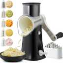 Rotary Cheese Grater Hand Crank, 5 Blades Cheese shredder, Stronger Suction, Easy to Clean for Fruit, Vegetables, Nuts, Black