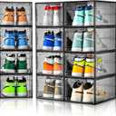 Amllas 12 Pack Shoe Boxes Stackable,Upgraded Sturdy Shoe Storage Boxes with Clear Magnetic Door,Multifunctional Sneaker Storage, Shoe Box Organizer Fit up to US Size 12 Gray(13.8x 9.84x 7.1)
