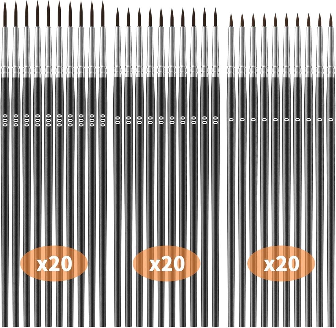 Tiny Detail Paint Brushes 60 Pcs Fine Paint Brushes Set with 3 Size #0#00#000 Liner Brush for Miniature 40k Model Crafts Watercolor Acrylics Oil