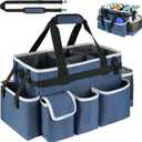 Cleaning Caddy Bag,Large Cleaning Supplies Organizer with Handle for Housekeepers, Blue