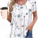 HOTOUCH Womens Short Sleeve Tunic Tops V Neck Loose Fit Ruffle Sleeve Shirts Summer Floral Dressy Casual Boho Blouses (X-Large, White)
