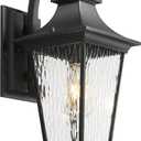 Emliviar Modern Outdoor Porch Light, 21.1 Inch Black Finish Classic Outside Wall Light with Water Ripple Glass, Outdoor Wall Mount Lighting for Entryway and Garage, XE292BM-SW BK (Medium - 1 Pack)