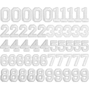TIESOME 50 Pcs White Iron on Number Patches 0-9, Polyester Embroidered Applique Sew on Numbers for Clothing Fabric Shirts Baseball Football Jeans Hat Socks DIY Accessories