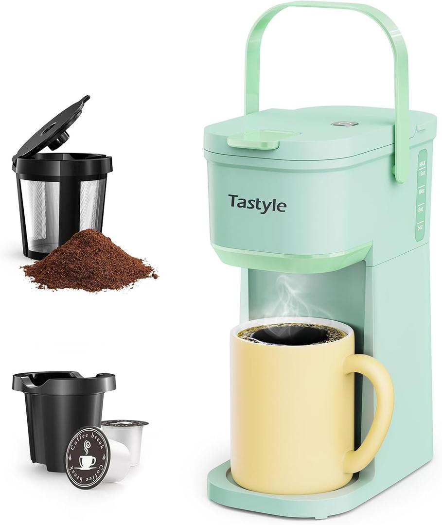 Single Serve One Cup Coffee Maker, for K Cups and Grounds, Mini Coffee Maker with Portable Handle, 6 to 12 Oz Brew Size, for Travel, Camping, Office, RV and Dorm, Oasis