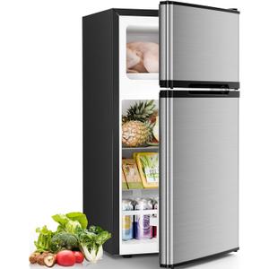 Antarctic Star Mini Fridge with Freezer, Double Door Compact Refrigerator, Adjustable Thermostat, Small Fridge for Bedroom Office Dorm Apartment, 2.45 Cu.Ft Silver