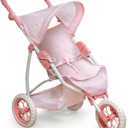 Badger Basket Foldable Jogging Style Doll Stroller - Adjustable Handle, Canopy, Straps & Basket - Fits 18-22" Dolls, Lightweight Toy for Girls Ages 3+ - Pink Gingham Design