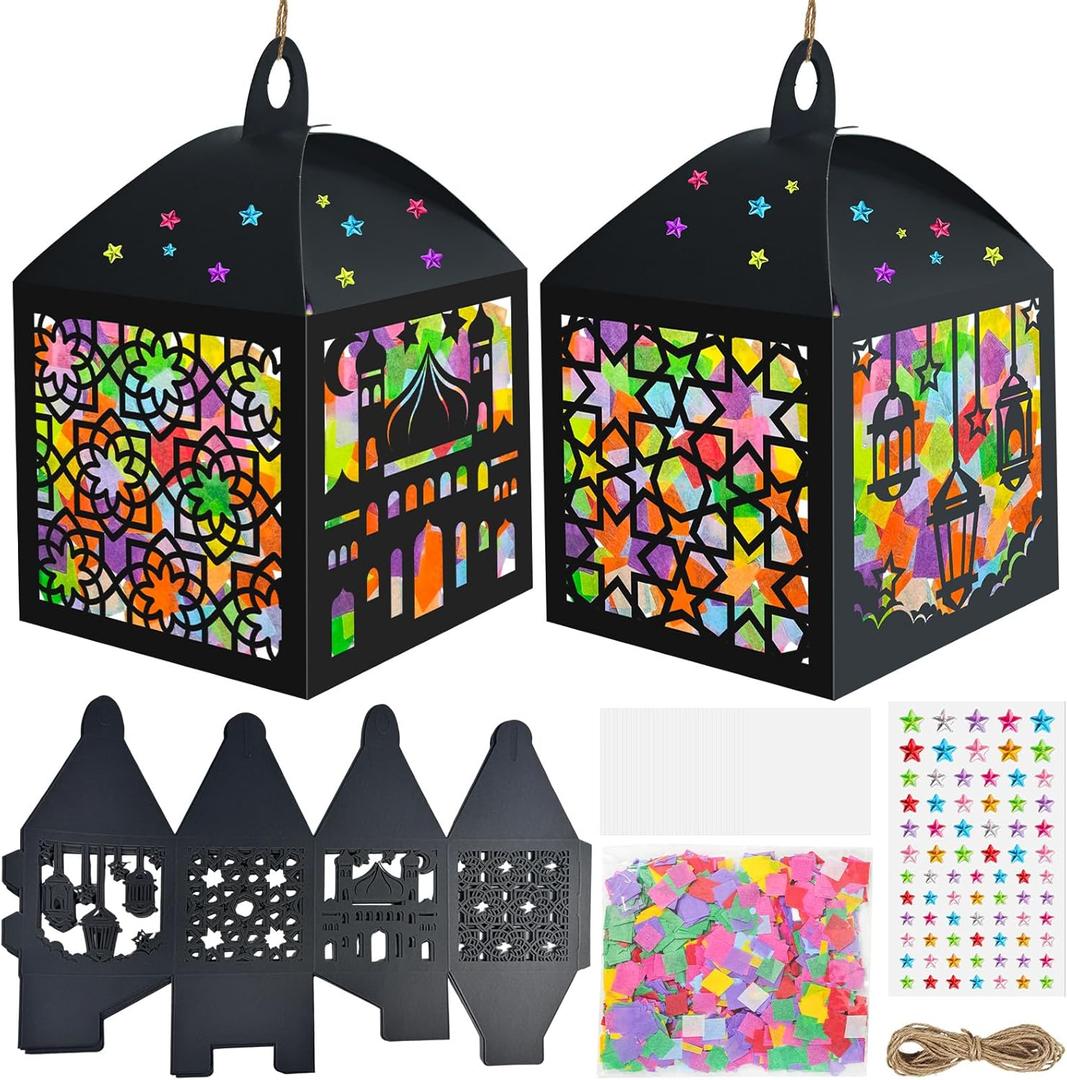 Cinrobiye 16Set Ramadan Suncatchers Craft Kits Eid Mubarak Ornaments Lanterns Arts and Crafts Kit for DIY Eid Islamic Classroom Home Projects Art Activities Religious Hanging Ornament Decoration