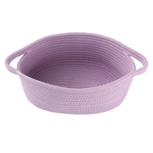 Cute Oval Cotton Rope Wicker Storage Basket with Handle - Empty Baby Nursery Box Bin Organizer for Kids, Cats, Dogs & Easter - Light Purple Lavender