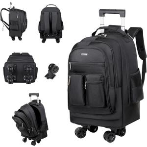 Professional Rolling Laptop Backpack, Black, Multi-Compartment Design with Wheels, Large Capacity Travel Business Bag (Black)
