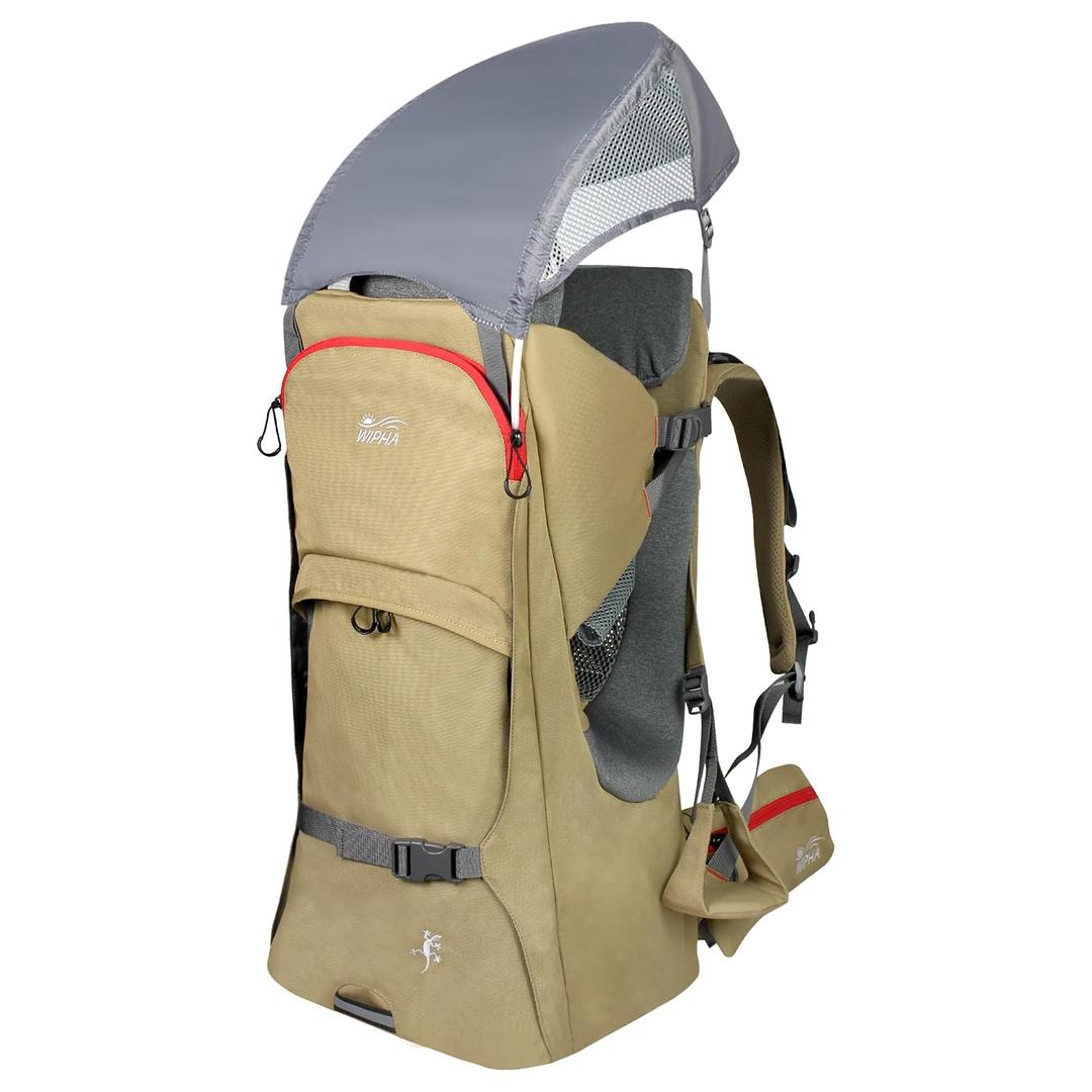 WIPHA Lightweight Baby Carrier Backpack - Adjustable & Ergonomic Hiking Child Carrier with Sunshade, Insulated Pocket, Comfortable for Toddlers & Parents (Sand)